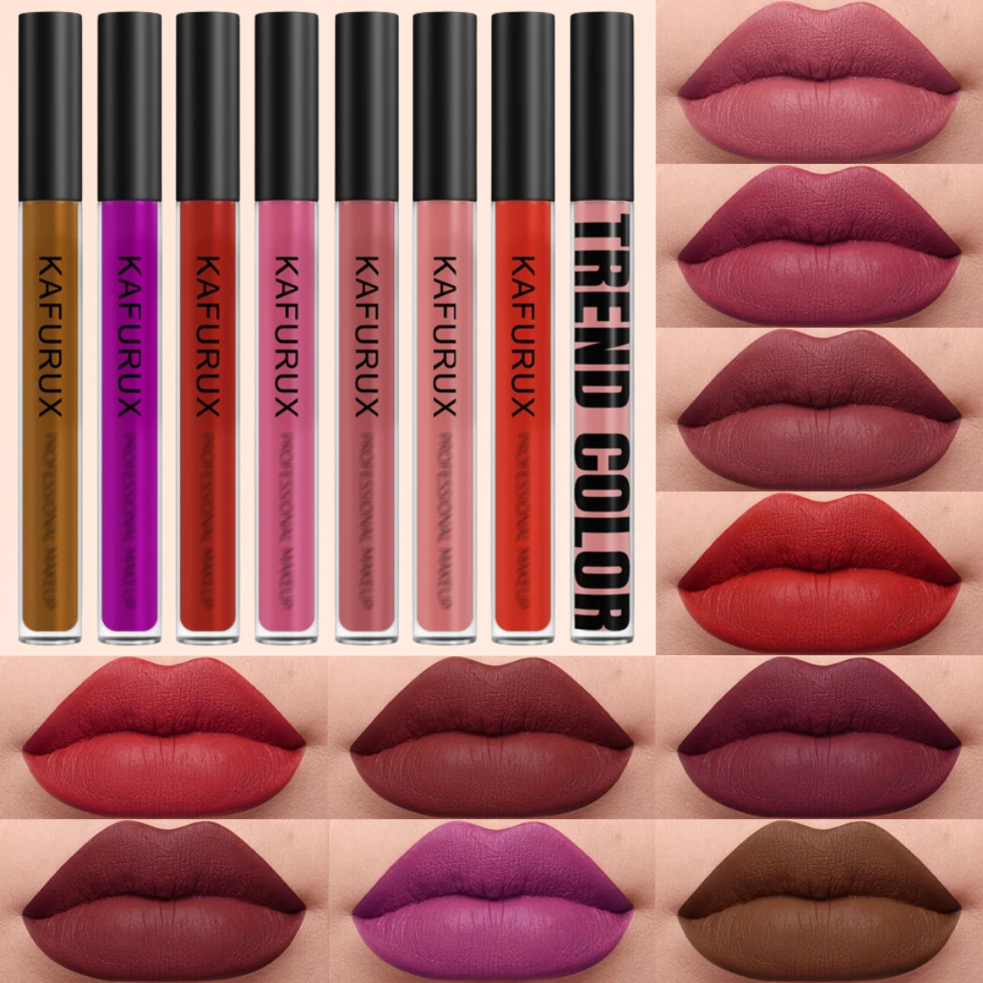KAFURUX matte velvet lipstick swatches – 12 bold waterproof shades for USA & UK lip lovers
