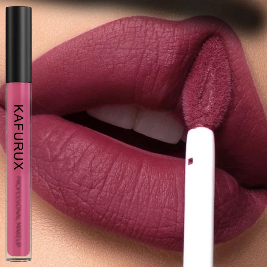 Vibrant pink velvet matte lipstick on lips – KAFURUX long lasting beauty for UK and USA