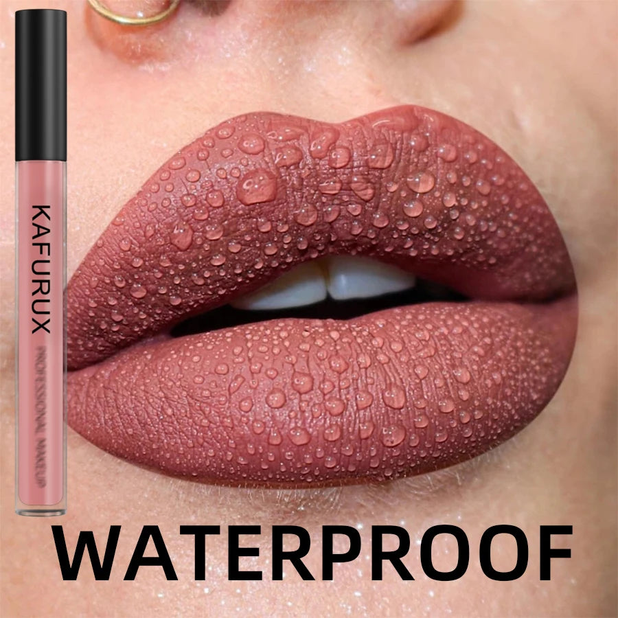 KAFURUX waterproof nude matte lipstick with water beads – long-lasting wear for active women