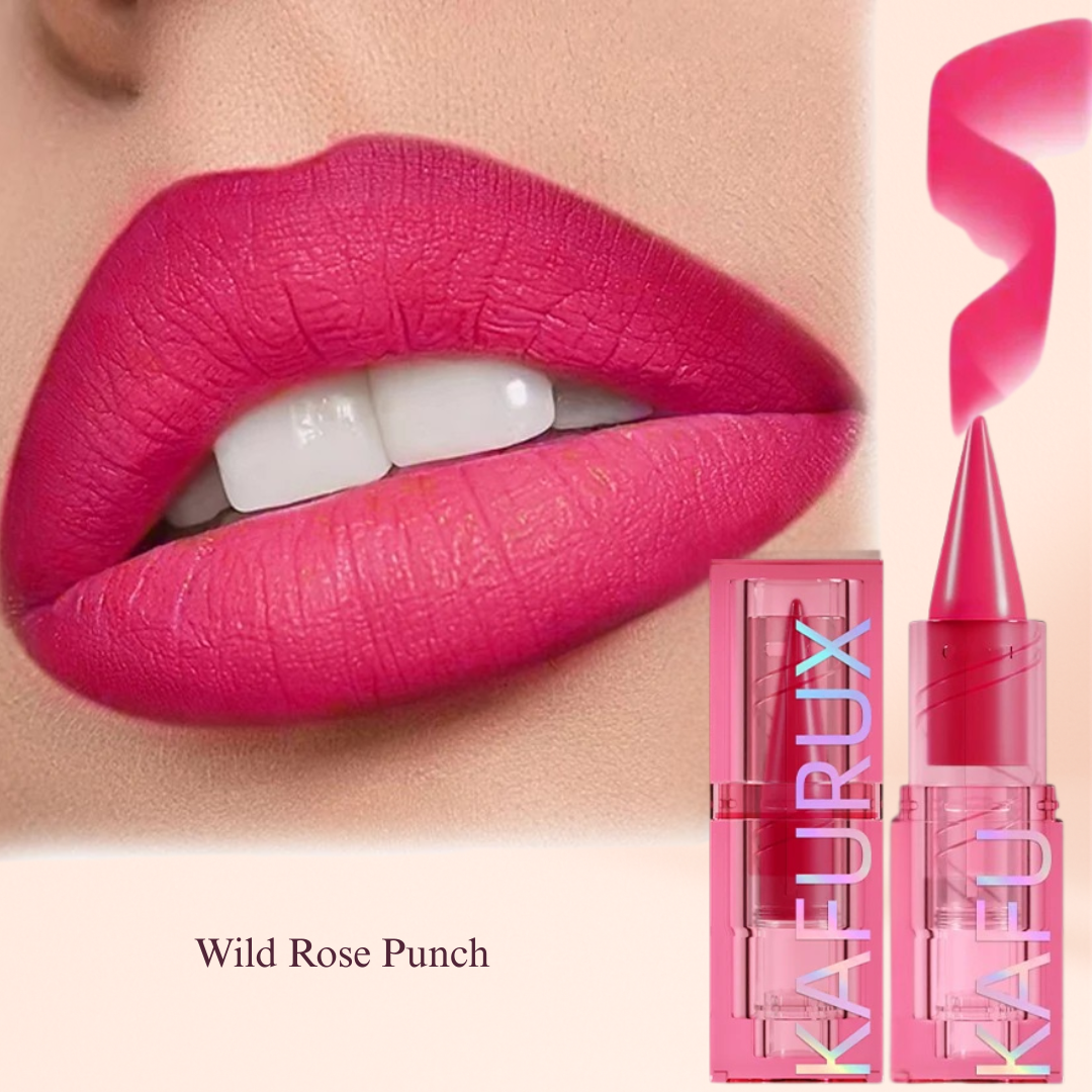 Wild Rose Punch KAFURUX matte lipstick for a vibrant fuchsia lip color