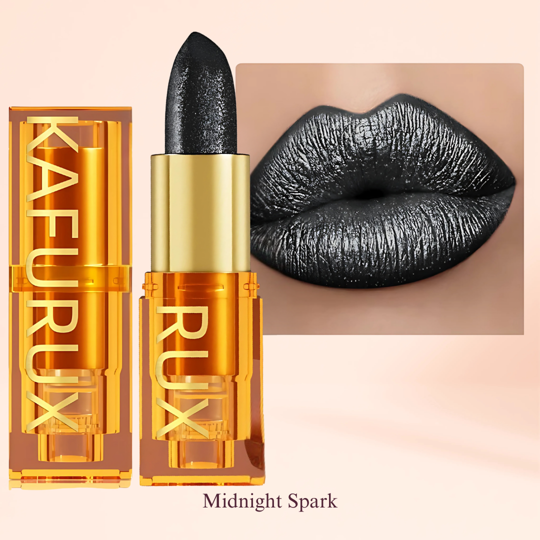 Midnight Spark Black Glitter Lipstick with Shine – KAFURUX Moisturizing High-Pigment Lipstick for Women – Long-Lasting, Non-Transfer – USA UK Europe