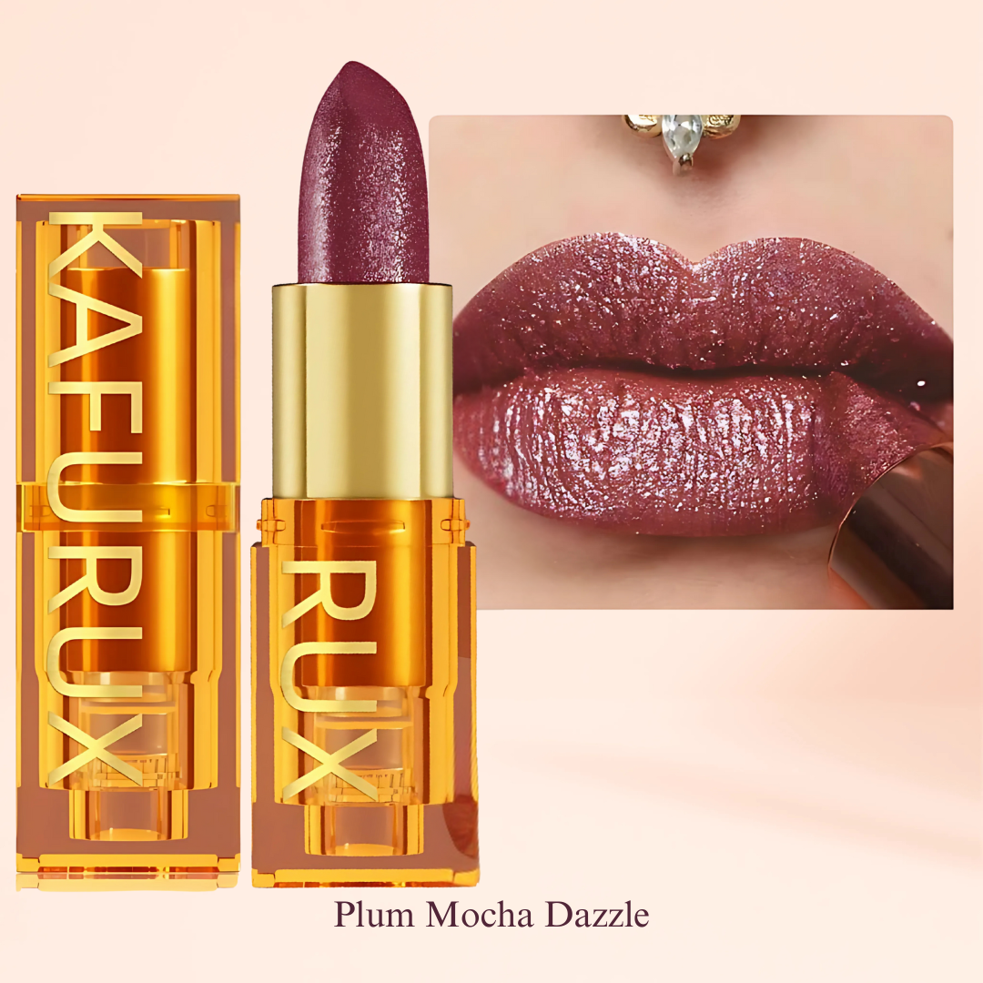 Plum Mocha Dazzle Lipstick with Glossy Finish – KAFURUX Moisturizing High-Pigment Lipstick for Women – Long-Lasting, Non-Transfer – USA UK Europe