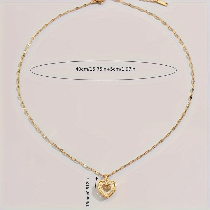 Collar con colgante de corazón de circonita bañado en oro de 18 quilates de inspiración vintage