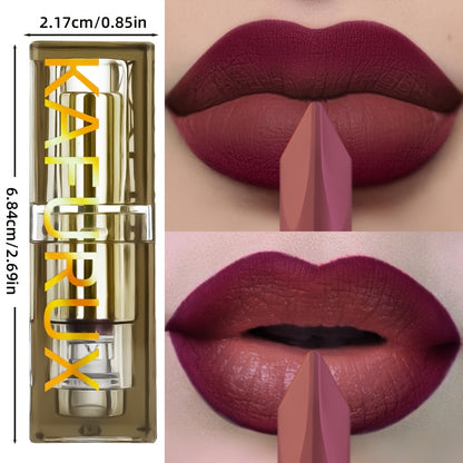 [1pc Waterproof Dual-Tone Lipstick] 1pc KAFURUX Dual-Tone Matte Lipstick, Waterproof Creamy Formula, All Skin Types, Brown & Red Shades, Beginner-Friendly