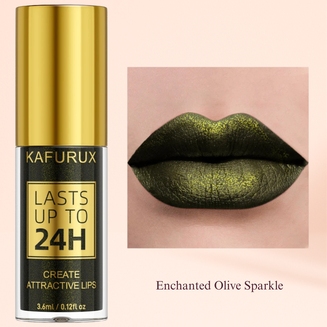 KAFURUX Bold Metallic Pearlescent Lip Glaze – Waterproof Long‑Lasting Glitter Lip Tint in 14 Shades (1 pc) - KAFURUX