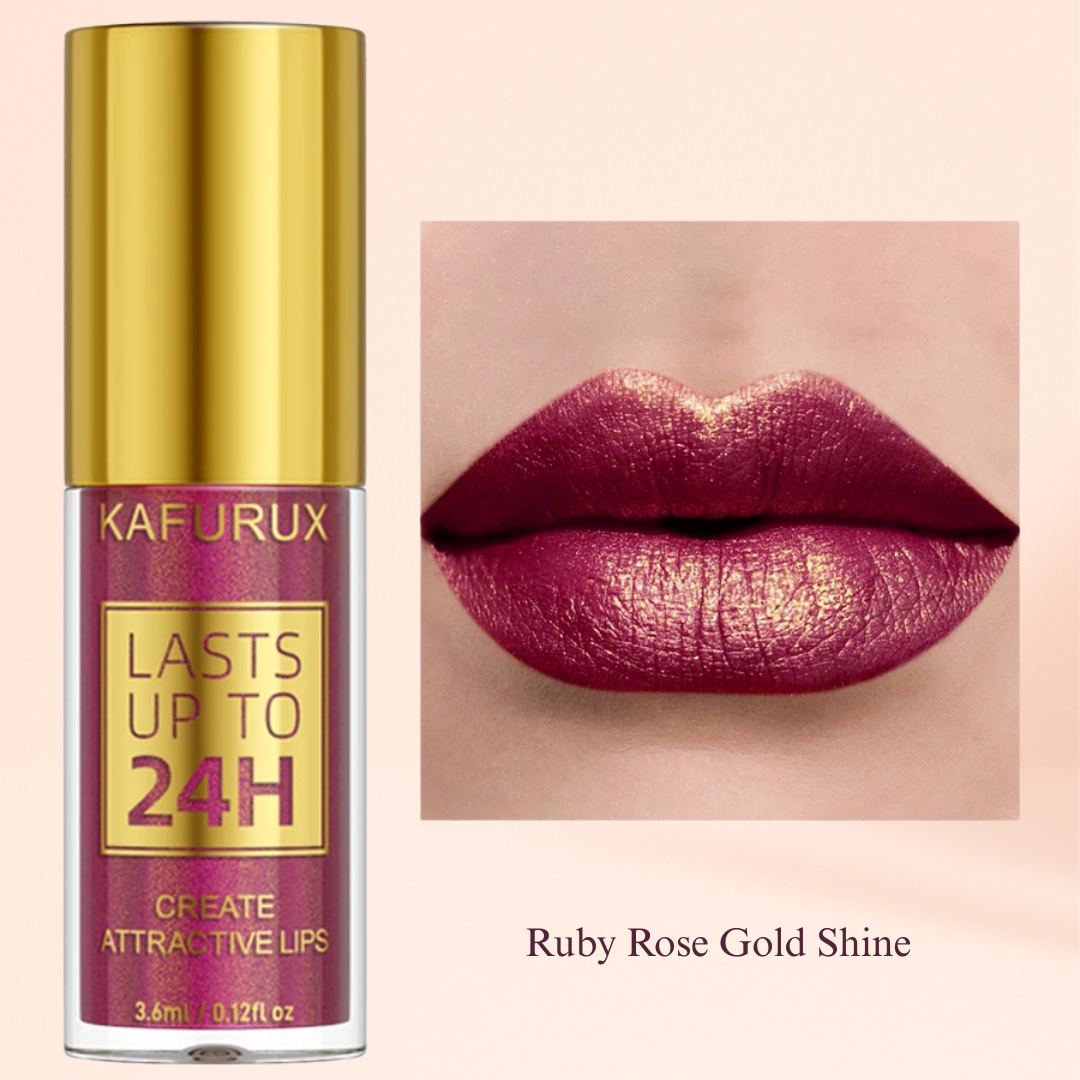 KAFURUX Bold Metallic Pearlescent Lip Glaze – Waterproof Long‑Lasting Glitter Lip Tint in 14 Shades (1 pc) - KAFURUX