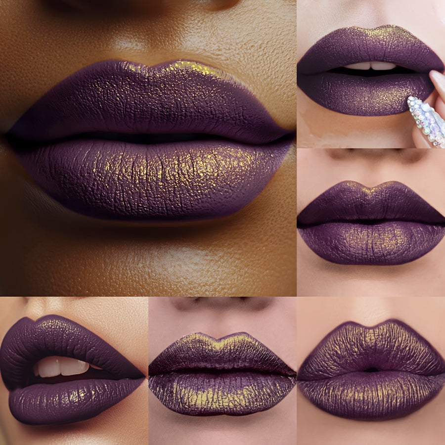 [Waterproof Lip Gloss] KAFURUX 1pc 24H Long-Lasting Waterproof Lip Gloss | Shimmer Finish, Easy to Apply, All Skin Types, Purple Tone, Portable Travel Makeup