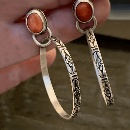 Pendientes de aro turquesa estilo bohemio vintage