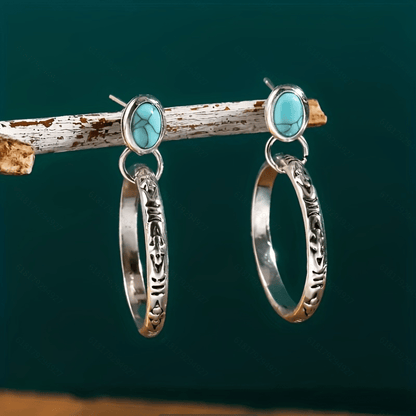 Pendientes de aro turquesa estilo bohemio vintage