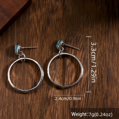 Pendientes de aro turquesa estilo bohemio vintage
