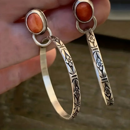 Pendientes de aro turquesa estilo bohemio vintage