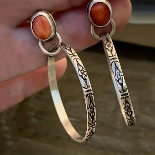 Pendientes de aro turquesa estilo bohemio vintage