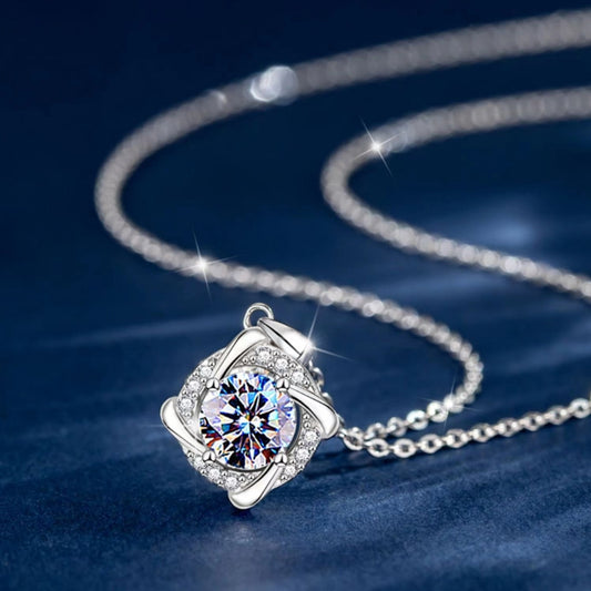 Collar con colgante de molino de viento de plata de ley S925 de moissanita de 1 ct
