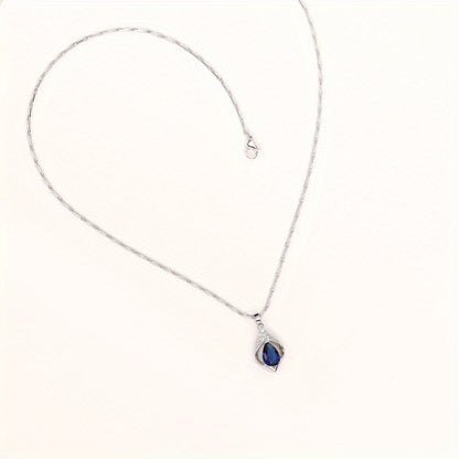 Collar de plata de ley con circonita azul en forma de lágrima