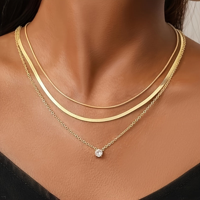 Conjunto de 6 delicados collares con cadena de serpiente en capas y colgante de corazón
