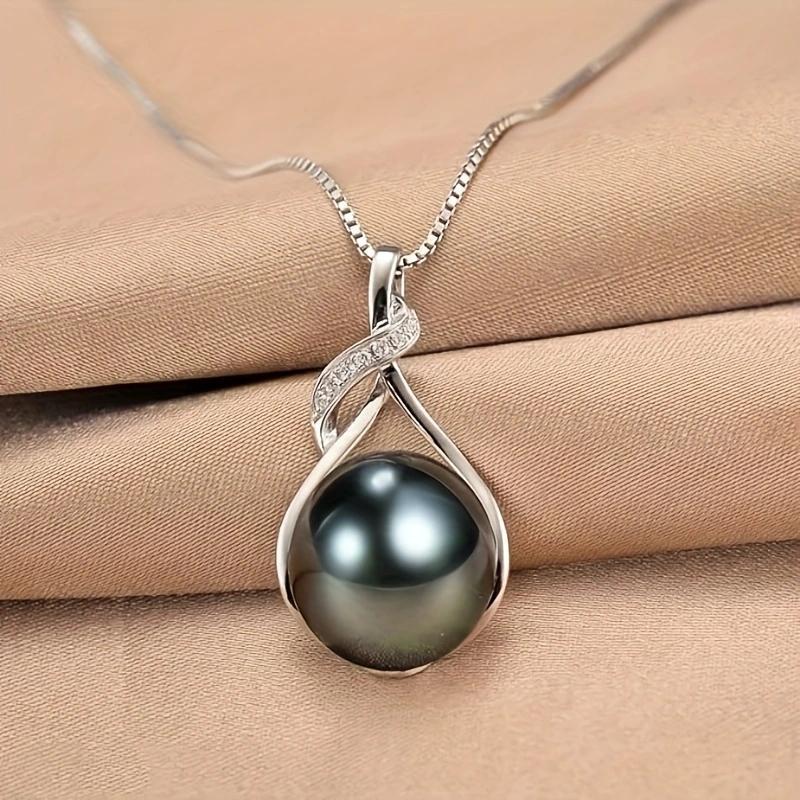Collar de plata esterlina con perla negra de Tahití