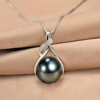 Collar de plata esterlina con perla negra de Tahití