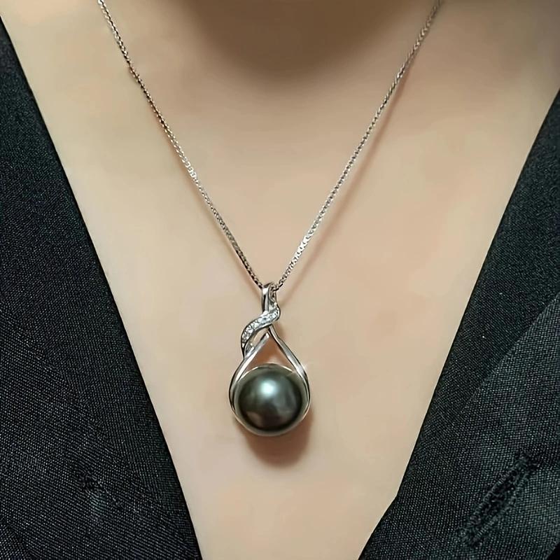 Collar de plata esterlina con perla negra de Tahití