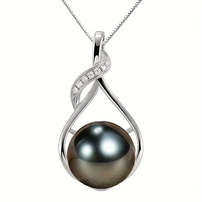 Collar de plata esterlina con perla negra de Tahití