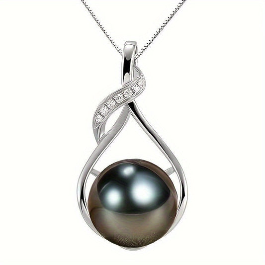 Collar de plata esterlina con perla negra de Tahití