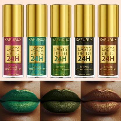 KAFURUX Bold Metallic Pearlescent Lip Glaze – Waterproof Long‑Lasting Glitter Lip Tint in 14 Shades (1 pc)