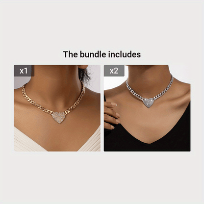 Collar con colgante de diamantes de imitación en forma de corazón estilo punk chic