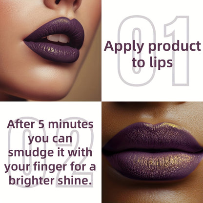 [Waterproof Lip Gloss] KAFURUX 1pc 24H Long-Lasting Waterproof Lip Gloss | Shimmer Finish, Easy to Apply, All Skin Types, Purple Tone, Portable Travel Makeup