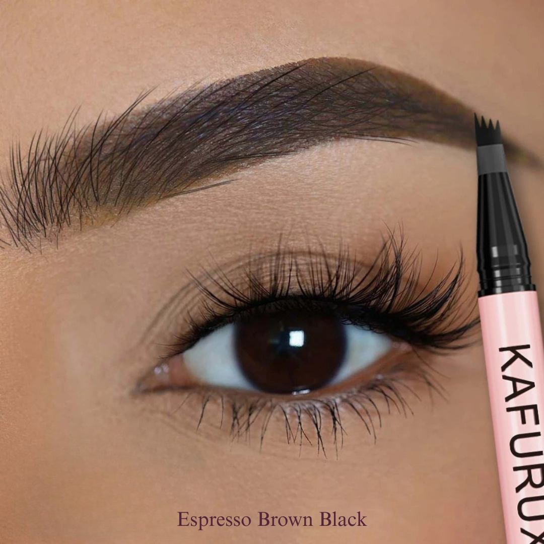KAFURUX Waterproof 4‑Split Tip Eyebrow Pen – Long‑Lasting Liquid Brow Pencil in 5 Brown & Black Shades (1 pc) - KAFURUX