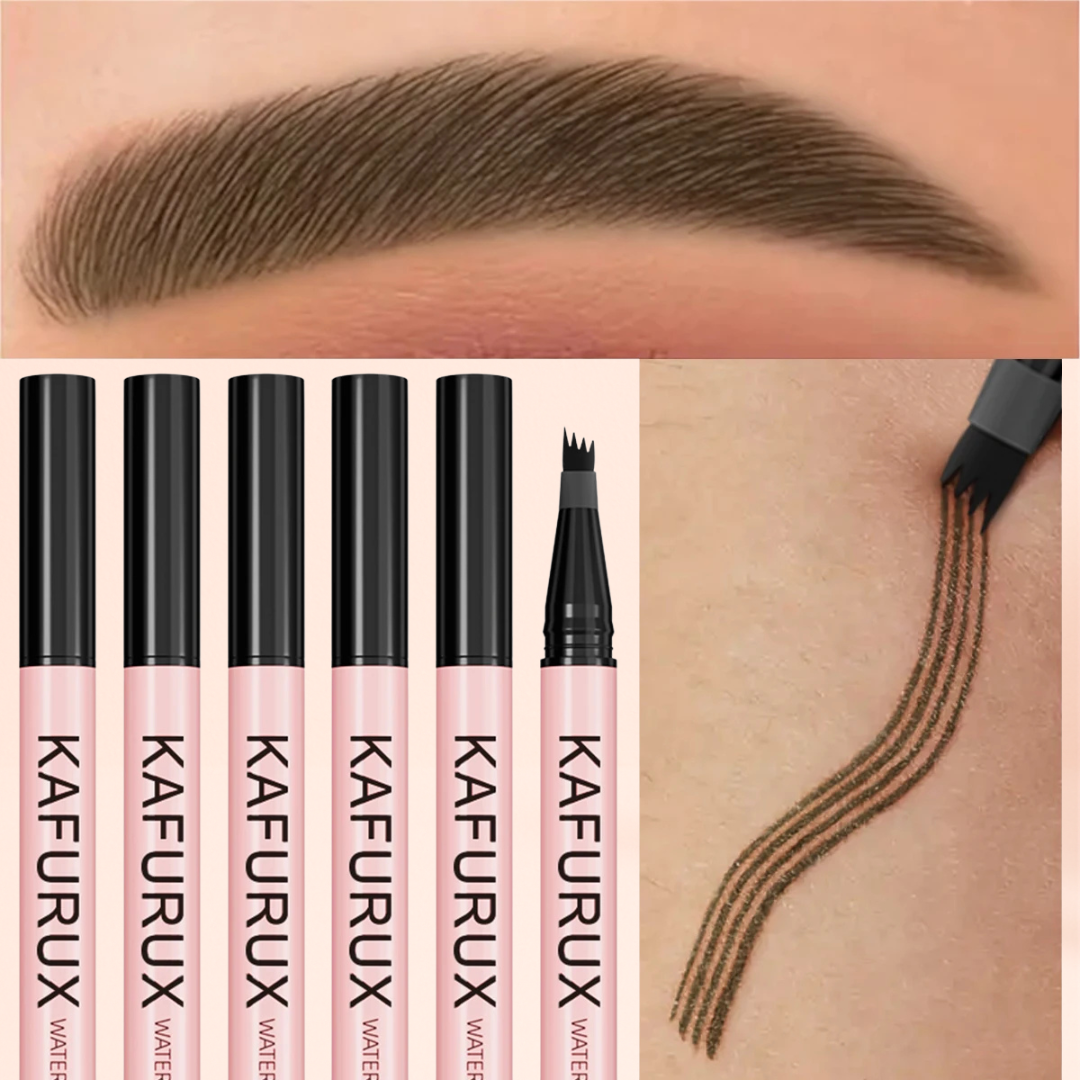 KAFURUX Waterproof 4‑Split Tip Eyebrow Pen – Long‑Lasting Liquid Brow Pencil in 5 Brown & Black Shades (1 pc)
