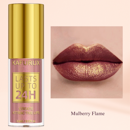 KAFURUX Bold Metallic Pearlescent Lip Glaze – Waterproof Long‑Lasting Glitter Lip Tint in 14 Shades (1 pc) - KAFURUX