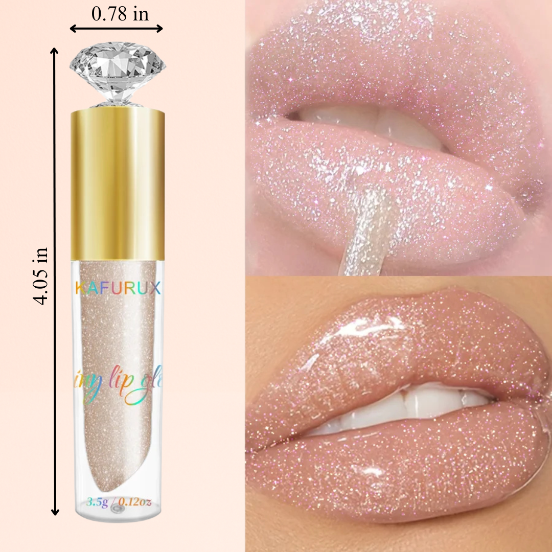 KAFURUX Moisturizing Diamond Shimmer Lip Gloss – Sparkling Pearl-Glam Liquid Lipstick in 9 Glitter Shades (1 pc)