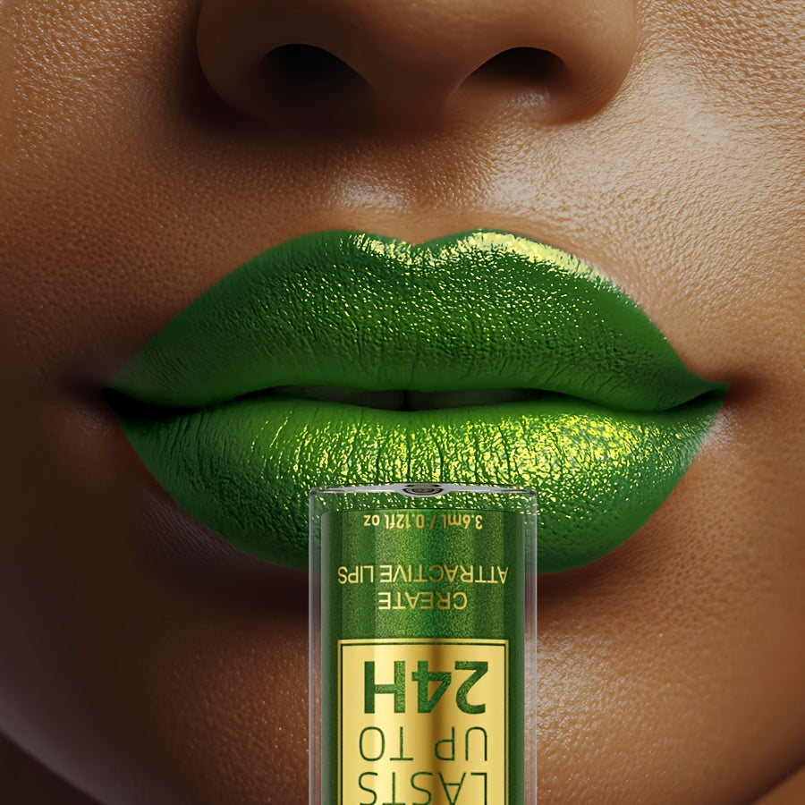 1pc KAFURX Waterproof Lip Glaze, 24H Long-Lasting Shine, Non-Sticky, Natural Fresh Scent, Pearlescent Finish, All Skin Types, Green Tone Paste Form