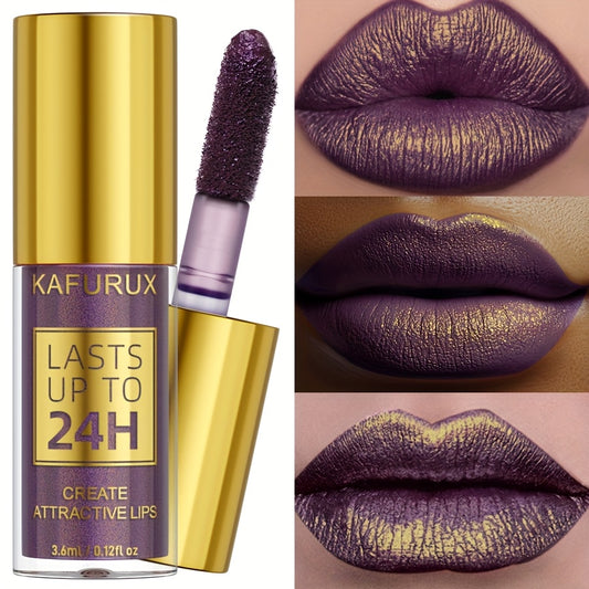 [Waterproof Lip Gloss] KAFURUX 1pc 24H Long-Lasting Waterproof Lip Gloss | Shimmer Finish, Easy to Apply, All Skin Types, Purple Tone, Portable Travel Makeup