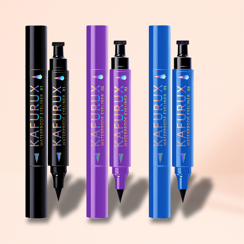 KAFURUX Dual‑Ended Stamp Eyeliner Pen – Smudge‑Proof Quick‑Dry in 3 Black Purple & Blue Shades (1 pc)