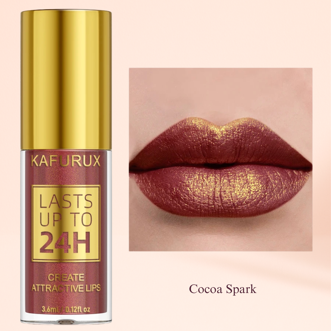 KAFURUX Bold Metallic Pearlescent Lip Glaze – Waterproof Long‑Lasting Glitter Lip Tint in 14 Shades (1 pc) - KAFURUX