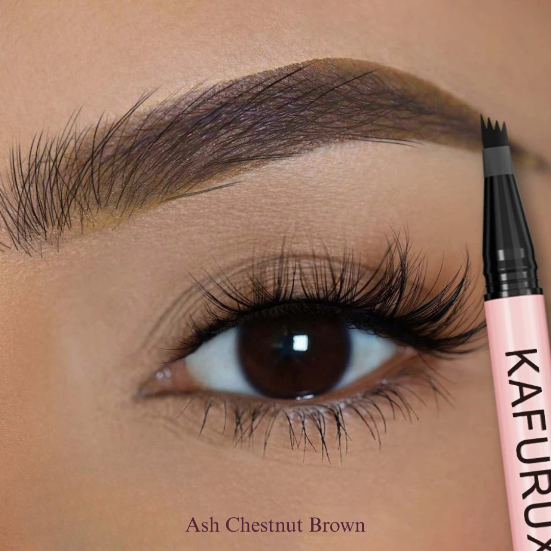 KAFURUX Waterproof 4‑Split Tip Eyebrow Pen – Long‑Lasting Liquid Brow Pencil in 5 Brown & Black Shades (1 pc) - KAFURUX