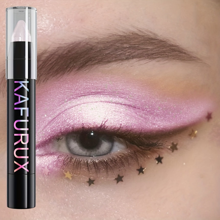 1pc KAFURUX Shimmery Pink Eyeshadow Stick - Long-Lasting, Waterproof Monochrome Glitter Eye Makeup Pen with Swivel Applicator - Matte Finish Eye Shadow Palette in Convenient Stick Format