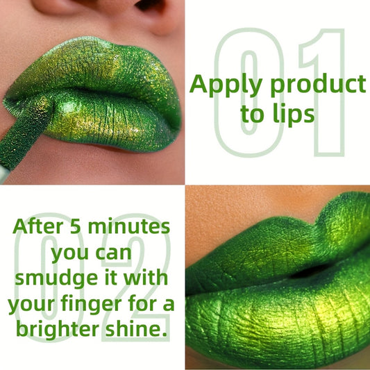 1pc KAFURUX Pearlescent Green Lip Glaze, Shiny Finish, Waterproof, Long-Lasting Makeup, All Skin Types, Paste Form, Sparkle Lip Color