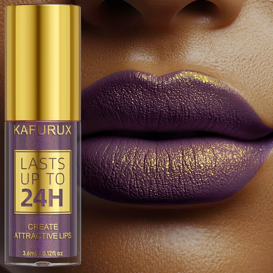 [Waterproof Lip Gloss] KAFURUX 1pc 24H Long-Lasting Waterproof Lip Gloss | Shimmer Finish, Easy to Apply, All Skin Types, Purple Tone, Portable Travel Makeup