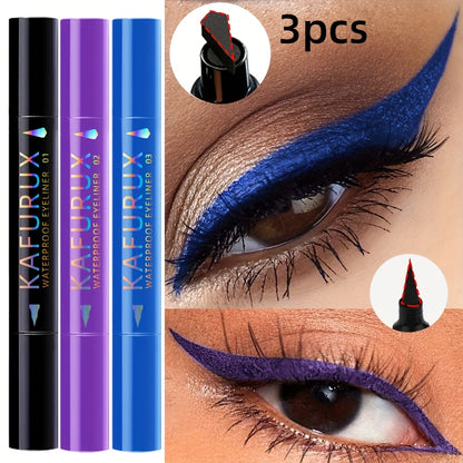 3pcs KAFURUX Waterproof Eyeliner - Black, Blue, Purple - Perfect for Clear Eye Contours & Travel Makeup, Travel Makeup Essentials | Vibrant Eyeliner | Waterproof Liner