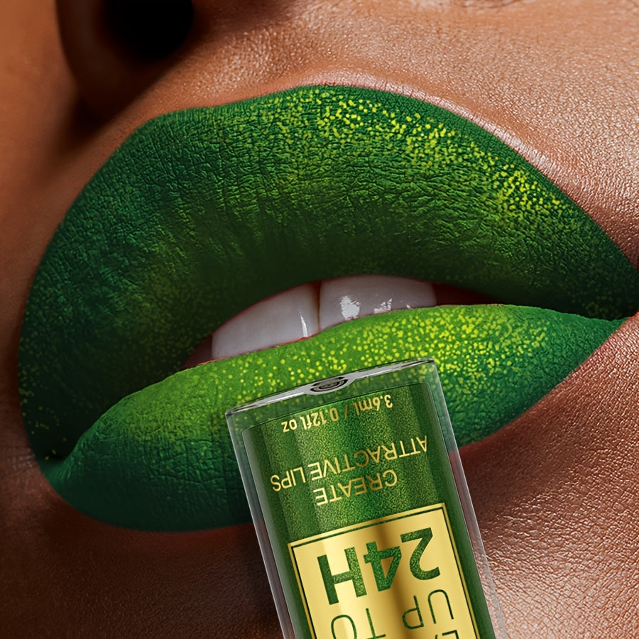 1pc KAFURX Waterproof Lip Glaze, 24H Long-Lasting Shine, Non-Sticky, Natural Fresh Scent, Pearlescent Finish, All Skin Types, Green Tone Paste Form