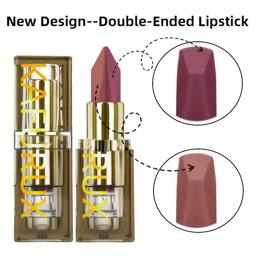 [1pc Waterproof Dual-Tone Lipstick] 1pc KAFURUX Dual-Tone Matte Lipstick, Waterproof Creamy Formula, All Skin Types, Brown & Red Shades, Beginner-Friendly