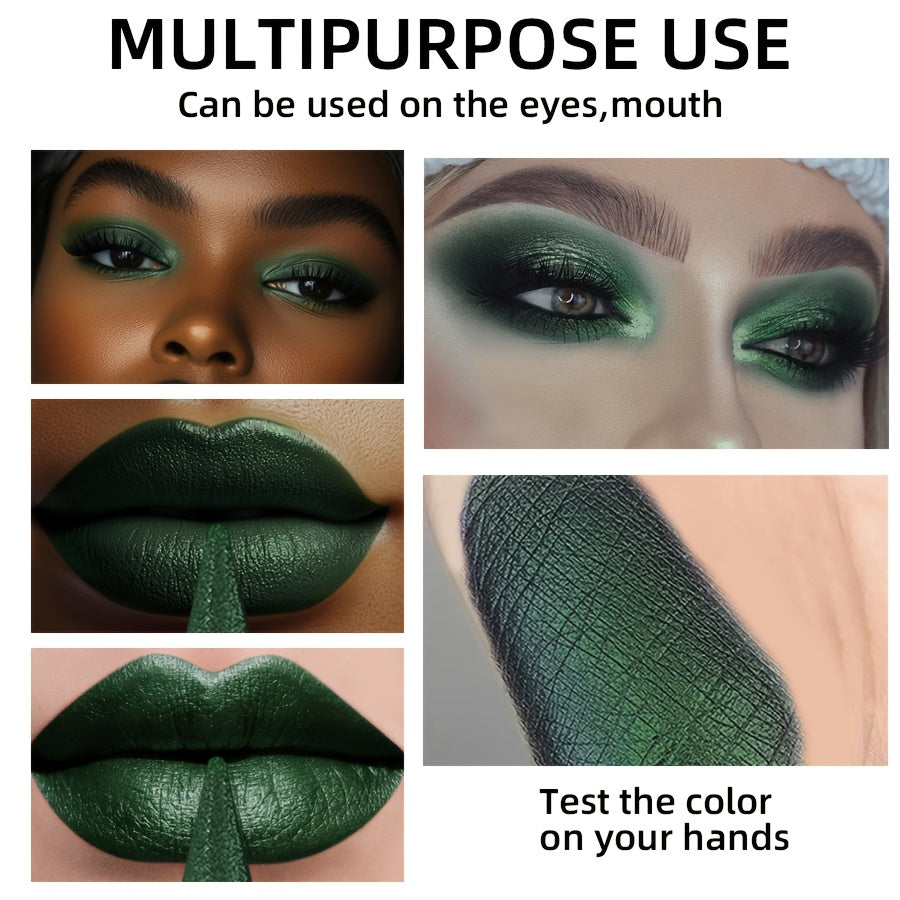 Kafurux Green Pearlescent Sparkle Lipstick - Waterproof, Colorfast, Natural Shine for Lips & Eyes, Easy to Apply, Metallic Finish, Vibrant Green Shade, Perfect for Bold Makeup Looks, Versatile Makeup | Sleek Metallic Finish |
