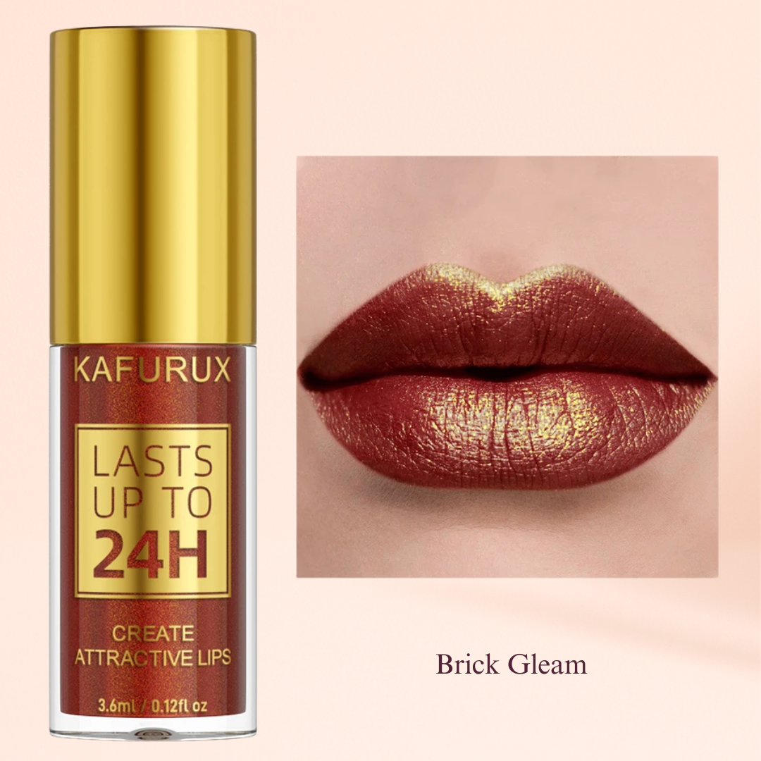 KAFURUX Bold Metallic Pearlescent Lip Glaze – Waterproof Long‑Lasting Glitter Lip Tint in 14 Shades (1 pc) - KAFURUX