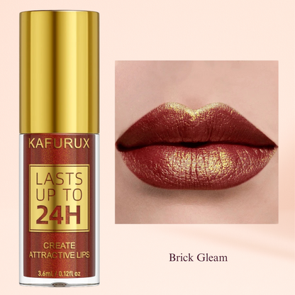 KAFURUX Bold Metallic Pearlescent Lip Glaze – Waterproof Long‑Lasting Glitter Lip Tint in 14 Shades (1 pc) - KAFURUX