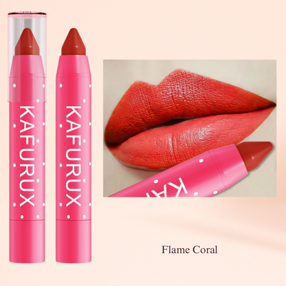 KAFURUX Matte Lipstick Pencil – Waterproof Long‑Lasting Lip Stain Tint in 15 Nude & Red Shades (1 pc) - KAFURUX Flame