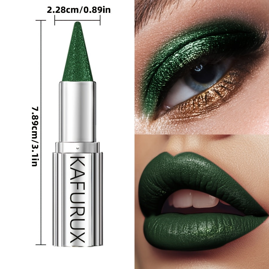 Kafurux Green Pearlescent Sparkle Lipstick - Waterproof, Colorfast, Natural Shine for Lips & Eyes, Easy to Apply, Metallic Finish, Vibrant Green Shade, Perfect for Bold Makeup Looks, Versatile Makeup | Sleek Metallic Finish |