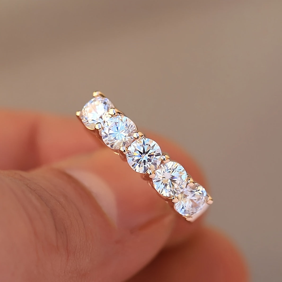 5-Stone Moissanite Wedding Band – 4mm VVS1 Clarity