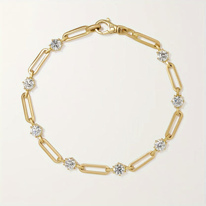 Full view of moissanite tennis bracelet showcasing dainty silver design