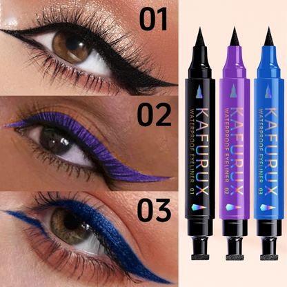 KAFURUX Dual‑Ended Stamp Eyeliner Pen – Smudge‑Proof Quick‑Dry in 3 Black Purple & Blue Shades (1 pc)
